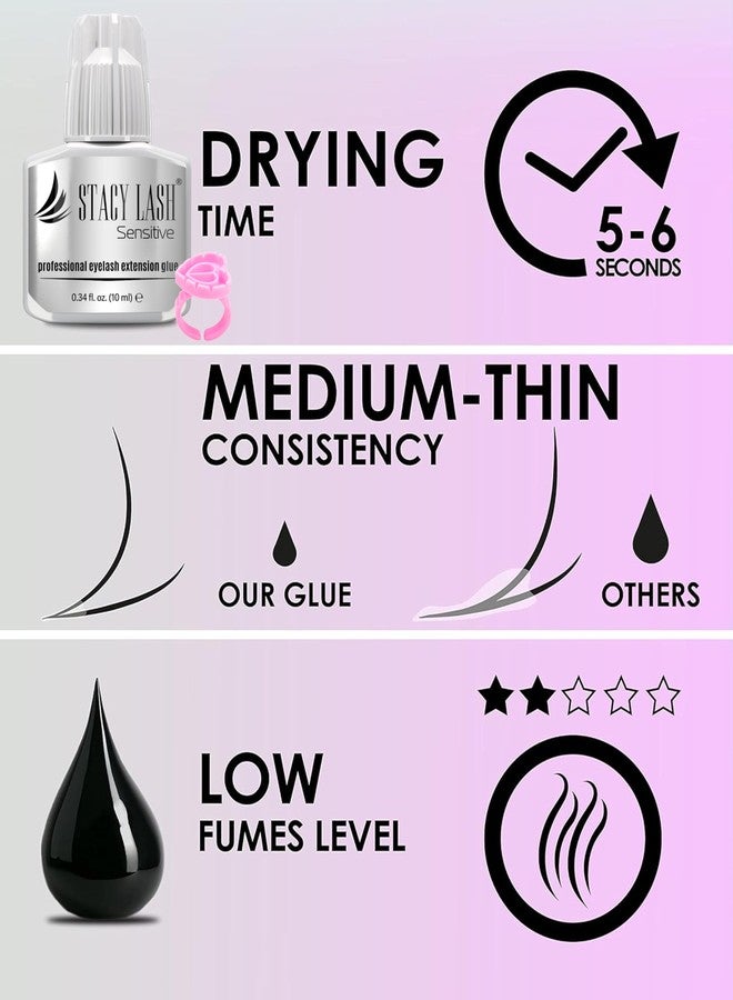 STACY LASH Sensitive Eyelash Extension Glue 0.34fl.oz/10ml / 5-6 Sec Drying time/Retention – 4-5 Weeks/Professional Black Adhesive/Lash Tech Supplies Includes Glue Ring - Image 5
